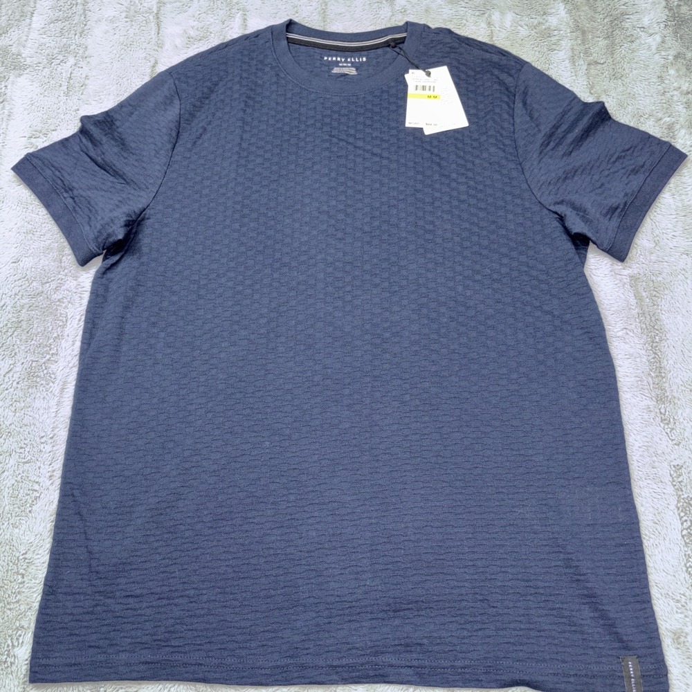 Perry Ellis T-Shirt Men's Medium M Short Sleeve Crew Neck NWT Sapphire Blue